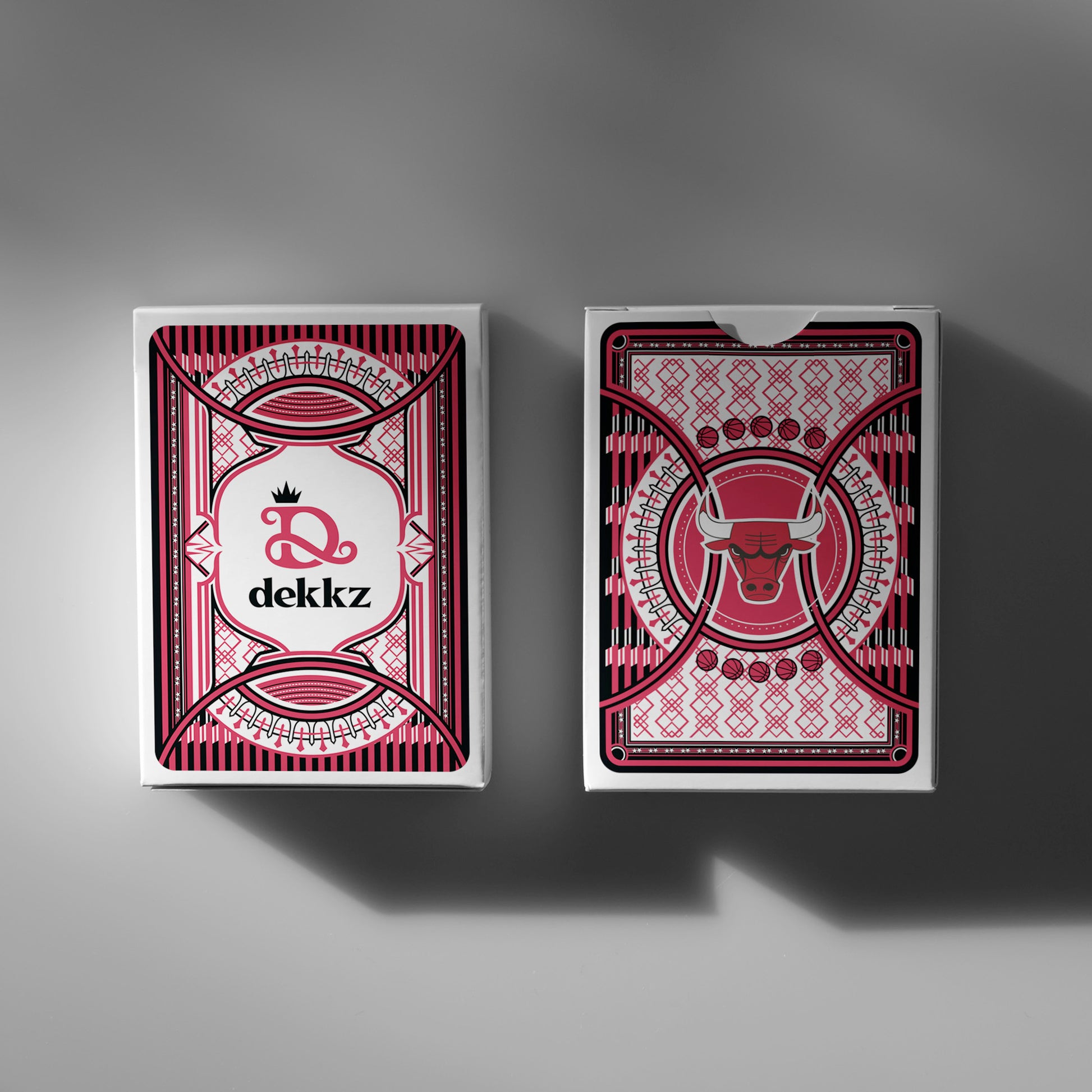 Bulls playing cards in premium box packaging with Dekkz branding