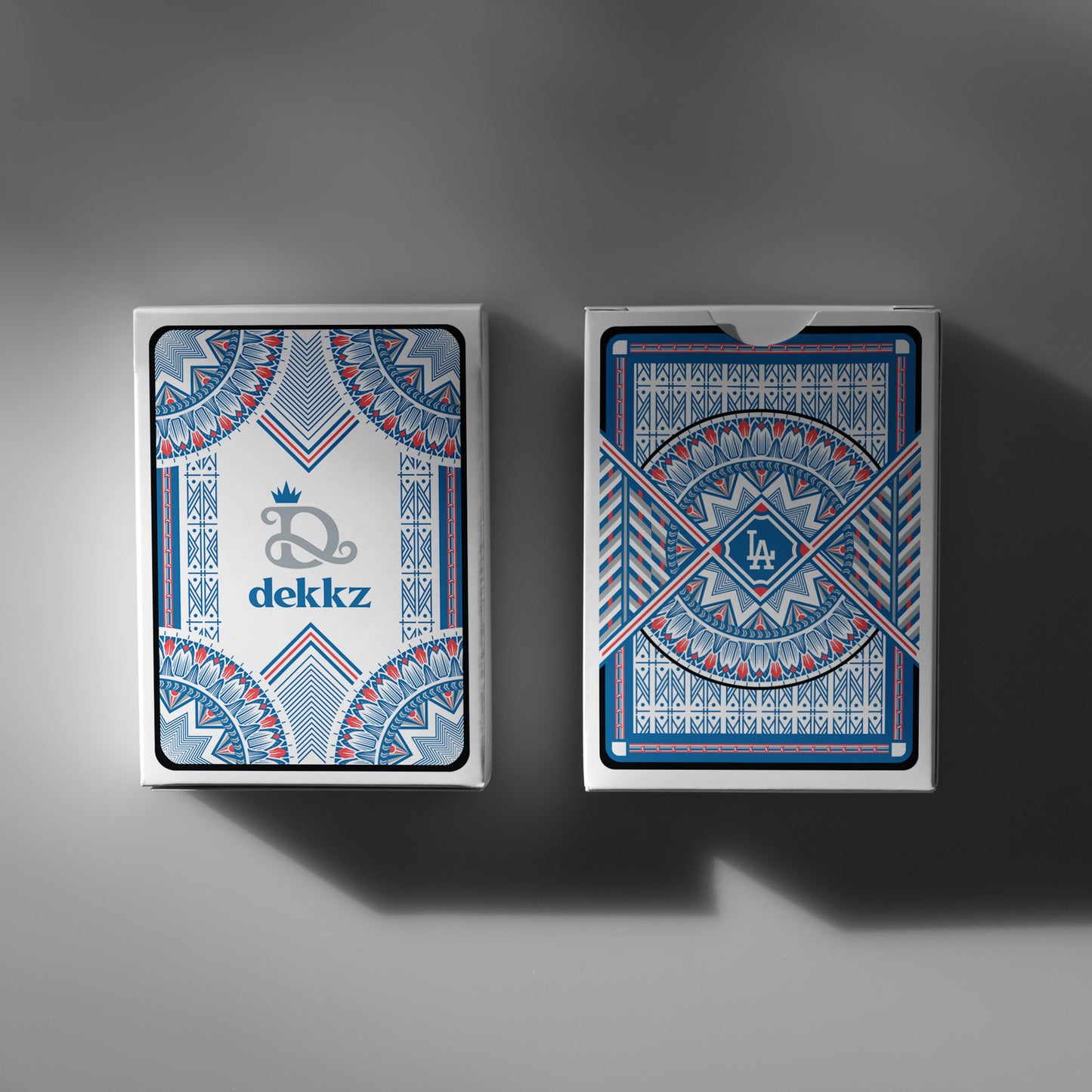 Dodgers playing cards in premium box packaging with Dekkz branding