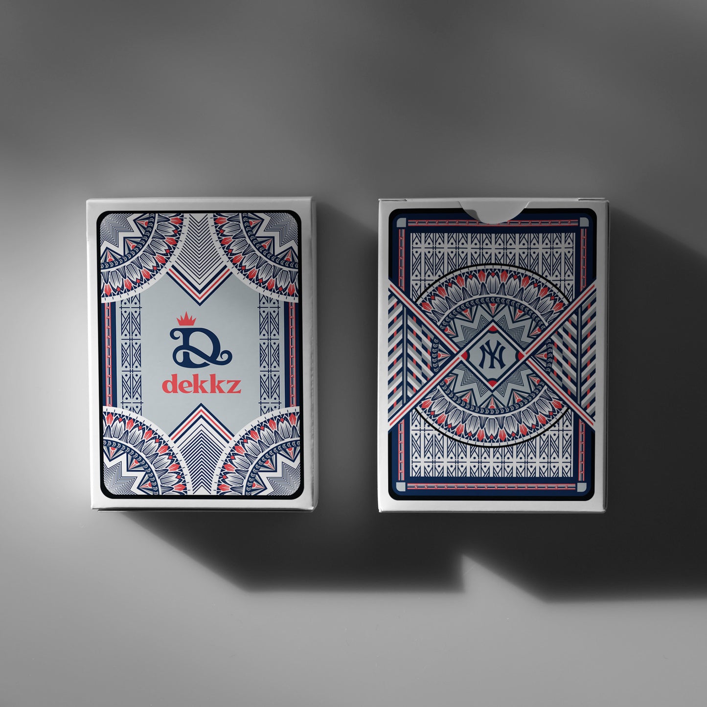 Yankees playing cards in premium box packaging with Dekkz branding