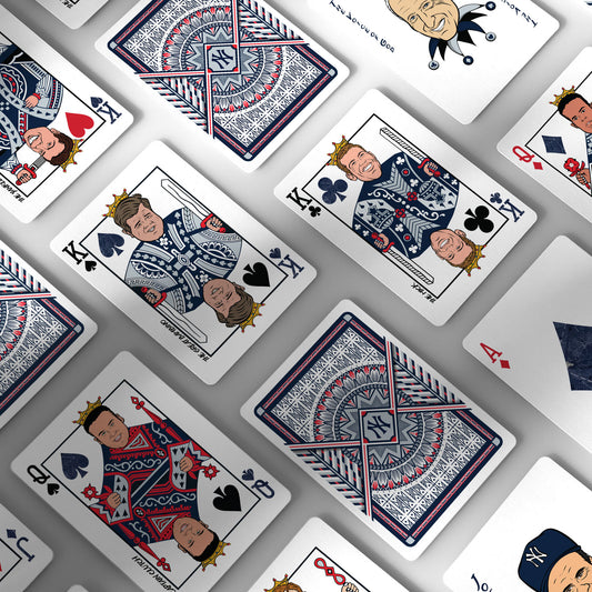 Yankees collectible playing cards with hand-drawn caricatures of iconic players